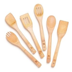 Riveira 6 Piece Bamboo Cooking‎ Utensils Set 100% Organic Wood Kitchen Tools NEW